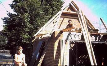 Jonathan helping build the garage at Avebury