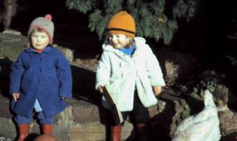 Jane and Elizabeth with the chickens