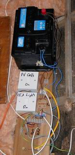 The old car battery, diode, fuse and switches