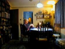Our dining table with candles, toplight and background lights