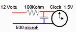 A 12V circuit for a standard quartz clock