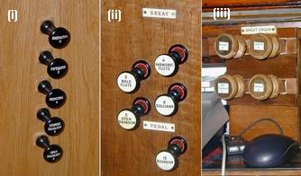 The drawstops of the three organs.