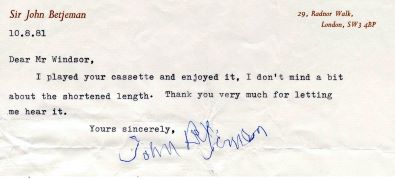 Sir John Betjeman's Letter