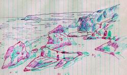 A stereo drawing of Bedruthan Steps in Corwall